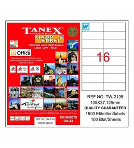 Tanex TW-2105 - 105 x 37,125 mm Laser Etiket 100 Adet