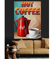 Hot Coffee Vintage Tabela Dekoratif Kanvas - Mdf Ahşap Tablo