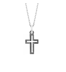 Gümüş Siyah Renkli Erkek Cross Kolye