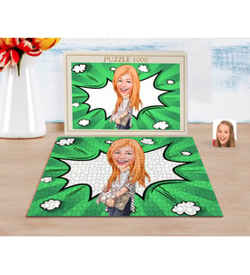 BK Gift Kişiye Özel Kadın Karikatürlü 1000 Parça Profesyonel Puzzle-11