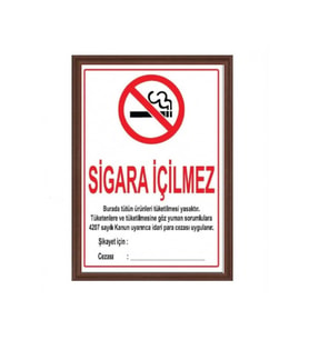 MDF Çerçeveli 50x70 cm Sigara İçilmez Levhası, şık ve dikkat çekici tasarım