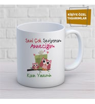 Kişiye Özel İsim Yazılabilir Seni Çok Seviyorum Anneciğim Kupa Bardak
