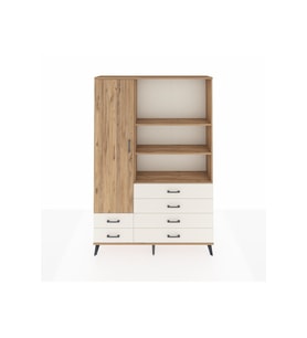 Arges Dolap 7 Raflı 6 Çekmeceli Tek Kapaklı  132x30x195 Çam-Çam/Aytaşı
