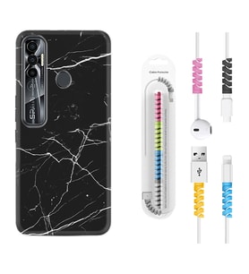 Tecno Spark 6 6 Go 8C 8 Pro 7 7 Pro Kılıf Kablo Koruma Spiral Silikon Siyah Mermer 1299