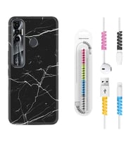 Tecno Spark 6 6 Go 8C 8 Pro 7 7 Pro Kılıf Kablo Koruma Spiral Silikon Siyah Mermer 1299