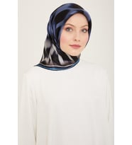 Armine Nostalji Serisi Twill İpek Eşarp 9155D-51 (Siyah-İndigo)