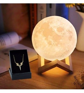 Dekoratif Ayaklı 3 D Ay Gece Lambası Ve Yusufçuk Kolye