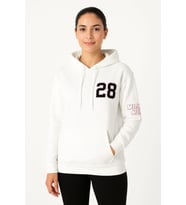 Üç İplik Kapüşonlu Ön Ve Arka Baskılı SweatShirt Hoodie - Beyaz
