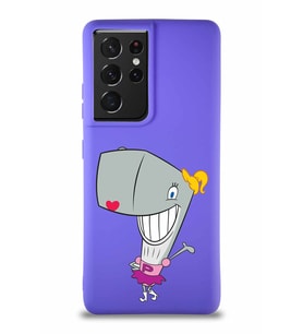 Samsung Galaxy S21 Ultra Soft Premier Kapak Pearl Yengeç Tasarımlı Silikon Kılıf - Mor (Şeffaf)