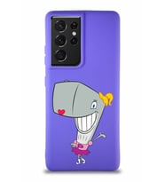 Samsung Galaxy S21 Ultra Soft Premier Kapak Pearl Yengeç Tasarımlı Silikon Kılıf - Mor (Şeffaf)