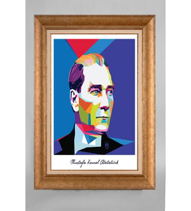 EV İŞYERİ OFİS İÇİN ALTIN ÇERÇEVELİ PASPARTULU ATATÜRK TABLO S710