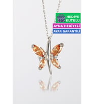 Jewelmim Sitrin Gümüş Kelebek Kolye Beyaz Altın Kaplama Bayan Kelebekli 925 Ayar Kadın Gümüş Kelebek Kolyesi (Beyaz)