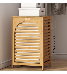 KALIN AHŞAP BAMBU KİRLİ ÇAMAŞIR SEPETİ KUMAŞ ÇANTALI SEPET=43X33X67CM (5343)