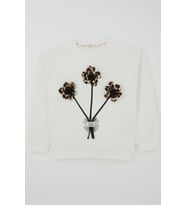 Kız Çocuk Sweatshirt Çiçek Buketi Yazı Armalı Tüllü 9-14 Yaş, Ekru