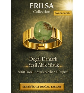 Sertifikalı Yeşil Akik Doğal Taş Yüzük Ayarlanabilir El Yapımı Enerji Taşı (Çok Renkli)