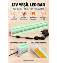 Luciole 50 CM ColorBar Yeşil LED Bar 12V 12W Adaptörlü Anahtarlı Yapışkanlı Tezgah Altı Dolap İçi Aydınlatma