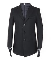 Erkek Slim Fit  Siyah  Çıkmalı Ceket Yaka  İçi Kapitoneli Tek Yırtmaç  Dizüstü Kaşe Kaban 
