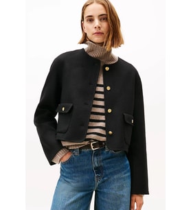 Tommy Hilfiger Çift Taraflı Yün Karışımlı Normal Kesim Kadın Siyah Ceket WW0WW47446BDS