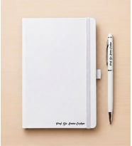 Kişiye Özel a5 Lastikli Defter & Metal Kalem (Beyaz)