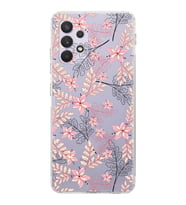 Samsung Galaxy A53  Kamera Korumalı  Kapak Floral Kırmızı Tasarımlı  Şeffaf Kılıf