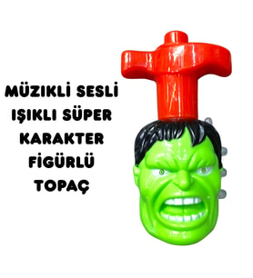 Müzikli Sesli Işıklı Süper Karakter Figürlü Topaç Oyuncak Kurmalı Fırdöndü Eğlenceli Haylaz Topaç (Yeşil)