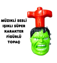 Müzikli Sesli Işıklı Süper Karakter Figürlü Topaç Oyuncak Kurmalı Fırdöndü Eğlenceli Haylaz Topaç (Yeşil)