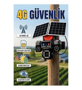 4G SIM Kartlı Güneş Enerjili 4 Kameralı Wi-Fi Gerektirmeyen Akıllı Güvenlik Kamera Sistemi