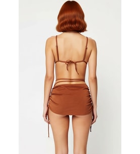 Kadın Etekli Bikini Takımı Üçgen Kap Balensiz Kolsuz Brazilian Normal Bel Düz Desenli Örme Raşel