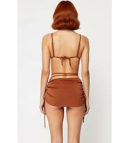 Kadın Etekli Bikini Takımı Üçgen Kap Balensiz Kolsuz Brazilian Normal Bel Düz Desenli Örme Raşel