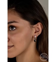 Swarovski Crystal Kadın Black Oval Gümüş Küpe