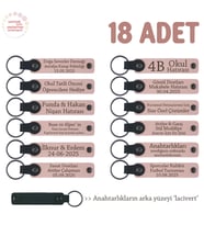 Kamp Arkadaşlarına Anı Olarak, 18'li Set, Kişisel Mesajlı Deri Anahtarlık, Pudra & Lacivert
