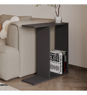 Lotus Modern Yan Sehpa – Kitaplıklı ve Dekoratif Tasarım (Antrasit)