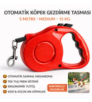Karamel Pet Otomatik  Köpek Gezdirme Tasması Medium 5 Metre 15 kg Kırmızı