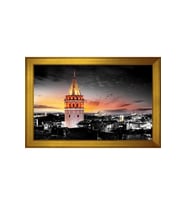 Galata Kulesi ve Gece Motifli Kanvas Tablo 80 x 110 cm Gold Çerçeve