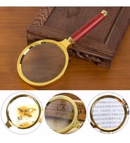 9 Cm Gold Dekoratif El Tipi Büyüteç 10x Büyütme 90mm Cerçeveli Tutma Saplı Okuma Tamir Büyüteçi 17cm
