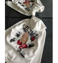 Üç İplik Penye Uzun Kol Kapşonlu Baskılı SweatShirt - Beyaz