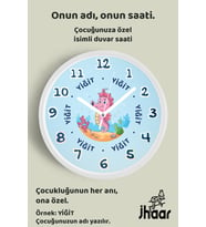 İsme Özel Sevimli Denizatı Çocuk Odası Duvar Saati Orta Boy 30 cm Beyaz Camlı Sessiz