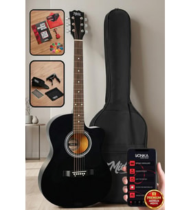 Midex RG-540BK Kaliteli Kesik Kasa Siyah 40 İnç Akustik Gitar Seti 4/4 Yetişkin