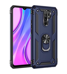 Xiaomi Redmi 9 Kılıf Metal Solid Yüzüklü Standlı Military Ring SRS (Lacivert)