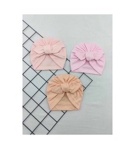 Düz Renk Fiyonklu Bebek Bonesi Set (Karışık)