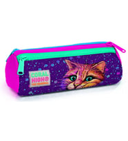 Coral High Mor Kedi Üç Bölmeli Kalem Çantası - Kız Çocuk