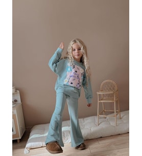 Cg Kids Floral Vibes Baskılı Su Yeşili Kız Çocuk 2 İplik Alt Üst Takım Süper Kalite Kumaş İspanyol Paça