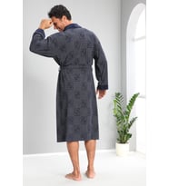 Açık Kahve Kareli Jakarlı Bambo Cotton Erkek Sabahlık (Gri)