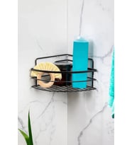 Banyo Köşe Rafı Tek Katlı Siyah Şampuanlık Hem Vidalı Hem Yapışkan Stickerlı
