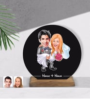 BK Gift Kişiye Özel Evleniyoruz Karikatürlü Yuvarlak Ahşap Biblo-7