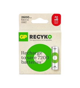 GP Batteries ReCyko 2600mAh AA Kalem Ni-Mh Şarjlı Pil, 1.2 Volt, 6’lı Kart (Yeşil)
