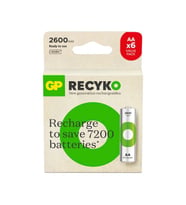GP Batteries ReCyko 2600mAh AA Kalem Ni-Mh Şarjlı Pil, 1.2 Volt, 6’lı Kart (Yeşil)