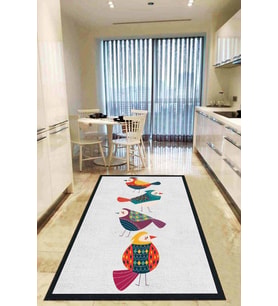 Gri Kaymaz Tabanlı Yıkanabilir Papağanlı Mutfak Halısı AR862