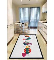 Gri Kaymaz Tabanlı Yıkanabilir Papağanlı Mutfak Halısı AR862