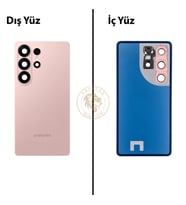 Samsung Galaxy S26 Ultra Pembe Renk Lensli Arka Kapak Arka Cam Batarya Kapağı Pil Kapağı Lazer Kesim Back Cover Galaxy S26 Ultra Uyumlu